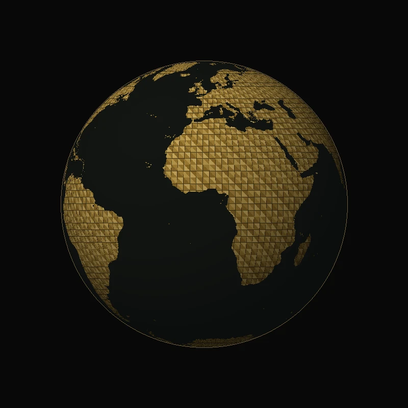 Schematic world globe with gold continents