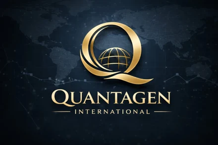 Original Quantagen International gold Q and globe logo